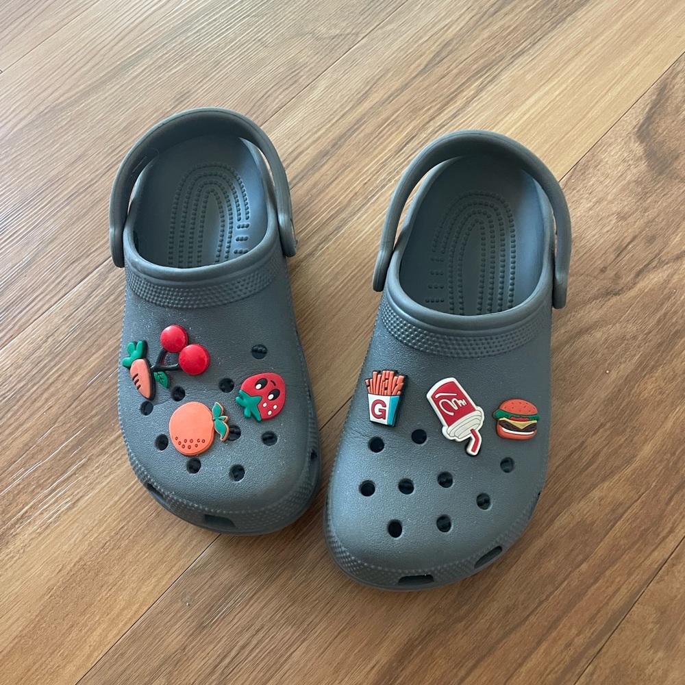 Gray Kids Clogs with Fun Charms